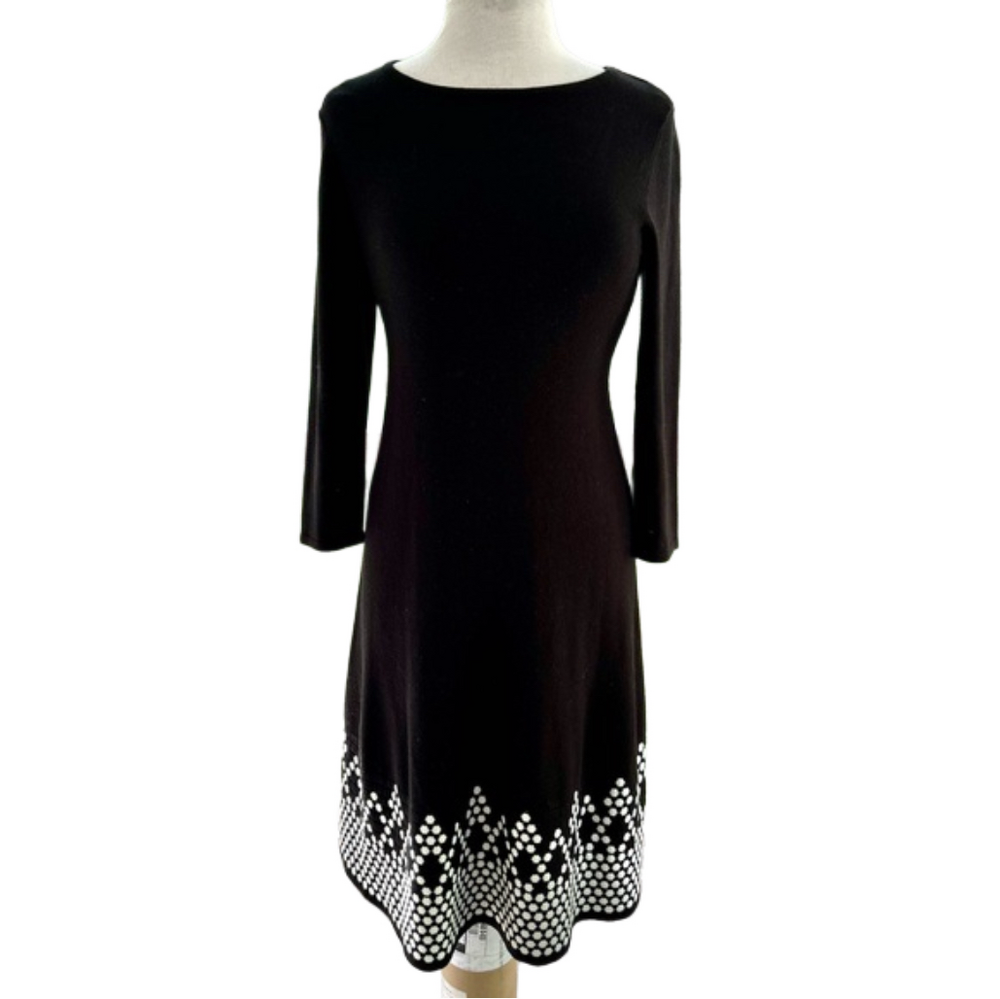 Eliza J Black White Sweater Dress Medium Long Sleeve Knit Geometric Women’s